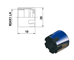 PRT TOOLS EPR20100MSX Ghiera di serraggio MINI Ø28 per pinze ER20 - FIletto SINISTRO M24x1 SX