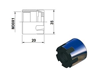 PRT TOOLS EPR25100M Ghiera di serraggio MINI Ø35 per pinze ER25 - FIletto M30x1