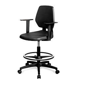 Fami FAXCATY80000007 Sedia da lavoro in poliuretano con pompa a gas, ruote, braccioli e poggiapiedi, color nero, regolabile in altezza