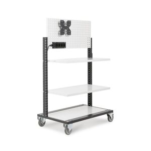 Fami arredamento BINCART1005 Carrello scaffale componibile Bin Cart con due mensole orizzontali e un pannello forato verticale - Misure 1067x668x1677mm