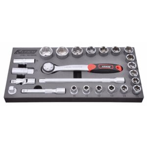 KRAVM E05940 Set 24 chiavi a bussola con attacco 1/2" in Cromo Vanadio