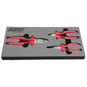 KRAVM E93044 Set 3 pinze in acciaio - Pinza universale 175 mm - Tronchese 160 mm - Pinza becchi mezzi tondi 160 mm