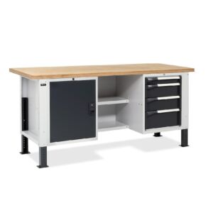 Fami MASTERBR2001 Banco da lavoro WORK MASTER regolabile in altezza con 1 armadio a 4 cassetti, 1 armadio con porta e 2 semipiani