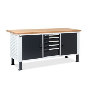 Fami MASTERBR2003 Banco da lavoro WORK MASTER regolabile in altezza con 1 armadio a 5 cassetti e 2 armadi con porta