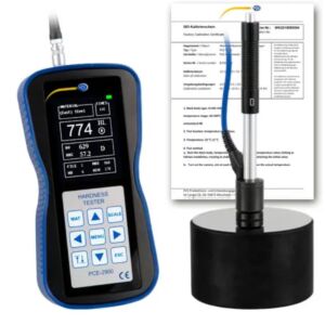 PCE Instruments PCE-2900-ICA Durometro moderno per metalli con certificazione ISO, misurazione precisa in varie unità, trasferimento dati USB/Wi-Fi e ampio display LCD retroilluminato