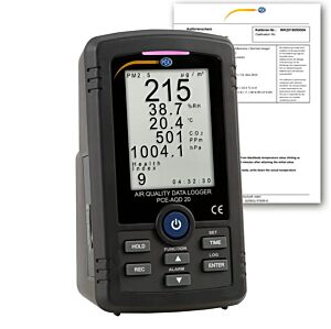 PCE Instruments PCE-AQD 20-ICA Analizzatore di particelle con 5 parametri, registrazione su scheda SD in xls, ampio display, alimentazione duale e certificazione ISO per CO2