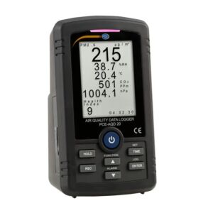 PCE Instruments PCE-AQD 20 Termoigrometro da 5 parametri, registrazione su SD in formato Excel, ampio display, alimentazione flessibile e funzione di allarme integrata