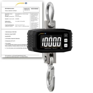 PCE Instruments PCE-CS 1T Weighing Hook 0-1000 kg with backlit LCD display, HOLD/TARE/MAX functions, robust metal structure, ISO calibration certificate
