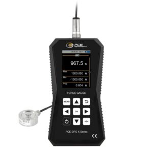 PCE Instruments PCE-DFG 1K XF Dinamometro fino a 1000N con cella di carico a pressione esterna, display grafico, data logger 32 GB, USB-C, allarmi e software per analisi dati