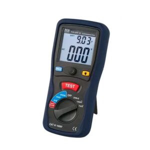 PCE Instruments PCE-ERT 10 Misuratore di resistenza di terra fino a 2000 Ohm con metodo a 3 cavi, misura tensione AC/DC, azzeramento, display LCD e picchetti inclusi.