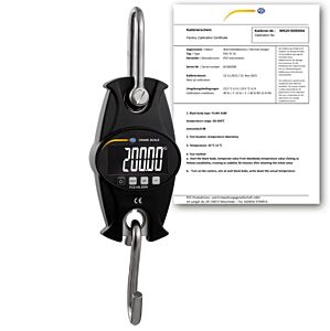 PCE Instruments PCE-HS 200N-ICA Bilancia a gancio 200 kg in metallo con display LCD, funzione HOLD, spegnimento automatico, alimentazione a batterie, certificazione ISO