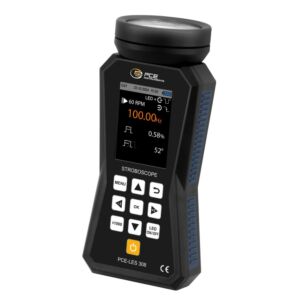 PCE Instruments PCE-LES-308 Taschen-Stroboskop mit 8 Hochleistungs-LEDs, Frequenz- und Phaseneinstellung, Farb-LCD-Display und wiederaufladbarem Akku für genaue und schnelle Analysen