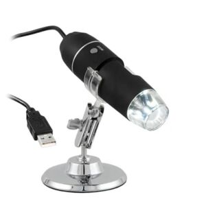 PCE Instruments PCE-MM 800 USB microscope with magnifications from 200 to 1600, maximum resolution of 1600x1200 pixels, and bright LEDs for optimal lighting