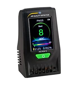 PCE Instruments PCE-RCM 10 Termoigrometro, dispositivo portatile per misurare PM2.5 e PM10, temperatura e umidità con visualizzazione a colori e grafica intuitiva