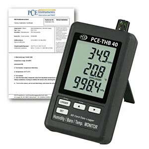 PCE Instruments PCE-THB 40-ICA Data logger multifunzionale, termometro, igrometro e manometro con memory card fino a 16 GB, ampio display LCD, certificazione ISO e registrazione precisa dei valori