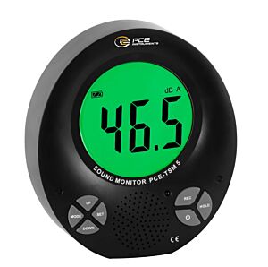 PCE Instruments PCE-TSM 5 Schallpegelmesser mit 3-farben-LCD-bildschirm, mehrsprachigem akustischem alarm, audioausgang, fernbedienung und optionen für tisch- oder wandmontage, ideal für bildungseinrichtungen und konferenzen