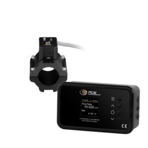PCE Instruments PCE-UFM 25PVC Misuratore HVAC a ultrasuoni con PoE, display ruotabile, sensore Ethernet da 9 m, misura portata e flusso su tubi in PVC da 28–36 mm, accesso cloud