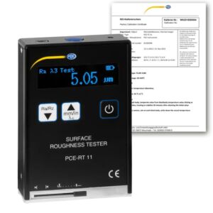PCE Instruments PCE-RT 11-ICA Analizzatore di superficie portatile, misura rugosità Ra, Rz, Rq, Rt con tastatore piezoelettrico, display OLED e calibrazione ISO inclusa