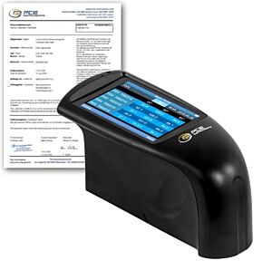 PCE Instruments PCE-IGM 100-ICA Glossmetro portatile con geometrie multiple, display TFT touch da 3.5", misura istantanea, memoria interna, software di analisi e piastra di calibrazione inclusi