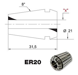 428E EPR20060UP PRT TOOLS Pinza di serraggio ultra precisa ER20 per utensili con gambo cilindrico DIN 6499/B - Diametro 6mm