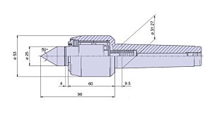 38014 Nuova PTM Contropunta a compensazione con carico assiale variabile tipo Cono Morse 4, Giri/1’ 3000, carico max suggerito daN 800