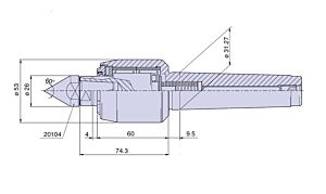 38024 Nuova PTM Contropunta a compensazione con carico assiale variabile tipo Cono Morse 4, Giri/1’ 3000, carico max suggerito daN 800, cuspidi intercambiabili