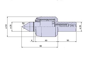 38214 Nuova PTM Variable axial load Live centers tang type Diameter 25mm, R.p.m.3000, Max recommended load daN 800