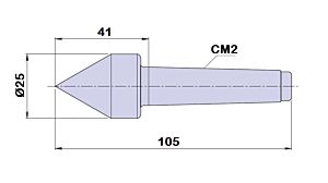 820025 Contropunta fissa per banchi di controllo ad altissima resistenza all’usura, cono morse 2 - lunghezza 105mm - Ø25