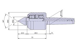 30012 Nuova PTM Contropunta rotante Standard tipo CN2/S per cono morse CM2, carico Max radiale e assiale daN 400