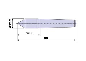 30101 Contropunta fissa 100% in acciaio e interamente temprata con inserto in Widia, Cono morse1 - lunghezza 80mm - Ø12.2, Dead center 100% steel, Zentrierspitzen 100% Stahl