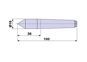 30102 Contropunta fissa 100% in acciaio interamente temprata, Cono Morse 2 - lunghezza 100mm - Ø18