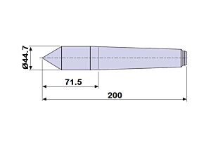 30105 Contropunta fissa 100% in acciaio interamente temprata, Cono Morse 5 - lunghezza 200mm - Ø44.7