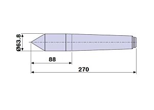 30106 Contropunta fissa 100% in acciaio interamente temprata, Cono Morse 6 - lunghezza 270mm - Ø63.8