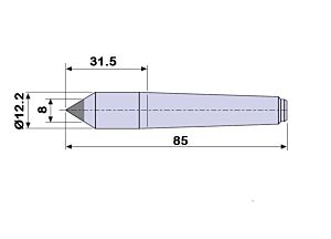 30201 Nuova PTM Contropunta con inserto in WIDIA per rettifica in acciaio interamente temprata, Cono Morse 1 - lunghezza 85mm - Dia.12.2