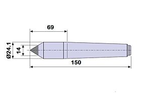30203 Contropunta con inserto in WIDIA per rettifica in acciaio interamente temprata, Cono Morse 3 - lunghezza 125mm - Ø24.1, Dead center for grinding machines, Zentrierspitze für Schleifmaschinen