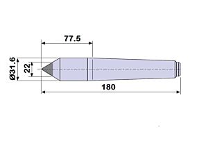 30204.180 Contropunta LUNGA con inserto in WIDIA per rettifica in acciaio interamente temprata, Cono Morse 4 - lunghezza 180mm - Ø31.6