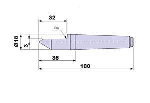 30302 Nuova PTM Contropunta TAGLIATA 100% in acciaio interamente temprata, Cono Morse 2 - lunghezza 36mm - Dia.18mm