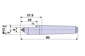 30401 Contropunta fissa tagliata con inserto in WIDIA per rettifica in acciaio interamente temprata, Cono Morse 1 - lunghezza 80mm - Ø12.2