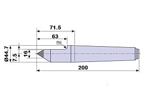 30405 Contropunta fissa tagliata con inserto in WIDIA per rettifica in acciaio interamente temprata, Cono Morse 5 - lunghezza 200mm - Ø44.7