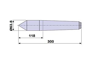 30506 Contropunta fissa lunga 100% in acciaio interamente temprata, Cono Morse 6 - lunghezza 300mm - Ø63.8