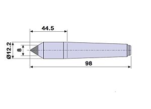 30601 Contropunta LUNGA con inserto in WIDIA per rettifica in acciaio interamente temprata, Cono Morse 1 - lunghezza 98mm - Ø12.2