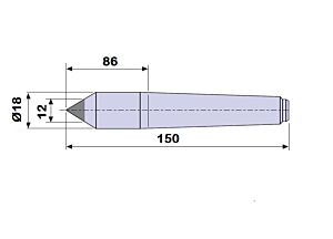 30602 Contropunta LUNGA con inserto in WIDIA per rettifica in acciaio interamente temprata, Cono Morse 2 - lunghezza 150mm - Ø18