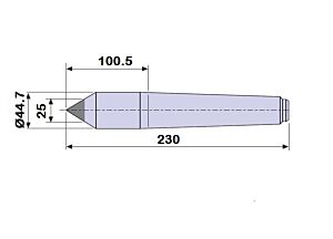 30605 Contropunta LUNGA con inserto in WIDIA per rettifica in acciaio interamente temprata, Cono Morse 5 - lunghezza 230mm - Ø44.7