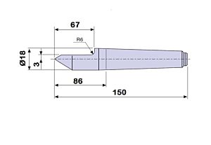 30702 Contropunta TAGLIATA 100% in acciaio interamente temprata, Cono Morse 2 - lunghezza 150mm - Ø18