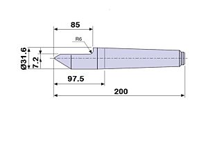 30704 Contropunta TAGLIATA 100% in acciaio interamente temprata, Cono Morse 4 - lunghezza 200mm - Ø31.6