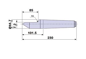 30705 Contropunta TAGLIATA 100% in acciaio interamente temprata, Cono Morse 5 - lunghezza 230mm - Ø44.7