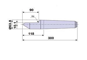 30706 Contropunta TAGLIATA 100% in acciaio interamente temprata, Cono Morse 6 - lunghezza 300mm - Ø63.8