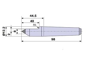 30801 Contropunta fissa tagliata LUNGA con inserto in WIDIA per rettifica in acciaio interamente temprata, Cono Morse 1 - lunghezza 98mm - Ø12.2