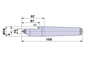 30802 Contropunta fissa LUNGA tagliata con inserto in WIDIA per rettifica in acciaio interamente temprata, Cono Morse 2 - lunghezza 150mm - Ø18