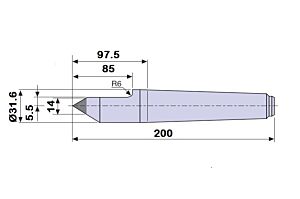 30804 Contropunta fissa LUNGA tagliata con inserto in WIDIA per rettifica in acciaio interamente temprata, Cono Morse 4 - lunghezza 200mm - Ø31.6